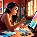 **

Prompt: A vibrant digital illustration of a Thai artist deeply engrossed in their creative work. The scene showcases elements representing passion, inspiration, and learning from others – such as a mood board filled with diverse artworks, a tablet displaying tutorials, and the artist surrounded by tools like brushes and a graphics pen. The atmosphere is energetic and inspiring, reflecting the joy of creative expression. Style: Digital art, vibrant colors, dynamic composition.

**